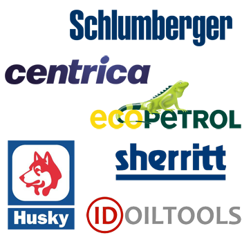 Client logos including Schlumberger, Husky, Centrica, and ID Oil Tools